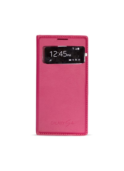 Samsung I9500 Galaxy S4 S View Dikişli Deri Pencereli Kılıf Kırmızı