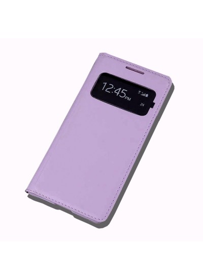 Samsung I9500 Galaxy S4 S View Dikişli Deri Pencereli Kılıf Pembe