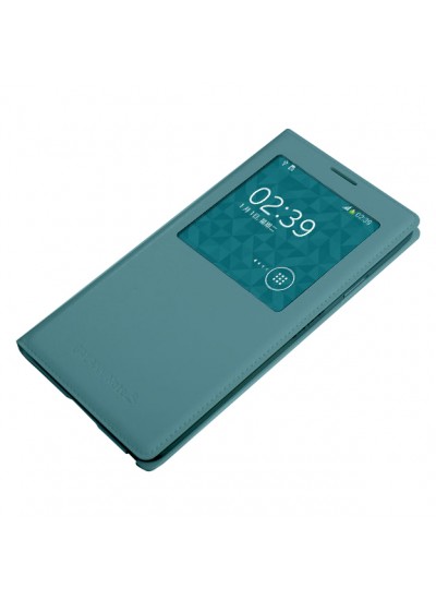 Samsung N9000 Note 3 S View Dikişli Deri Pencereli Kılıf İnci Mavi
