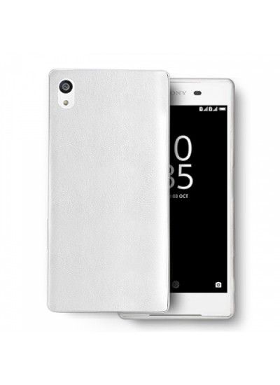 Sony Xperia Z1 Kılıf Deri Dokulu Arka Kılıf Beyaz