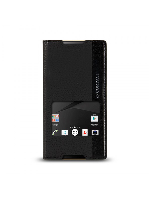 Sony Xperia Z5 Compact - Gizli Mıknatıslı Pencereli Magnum Kılıf Siya…