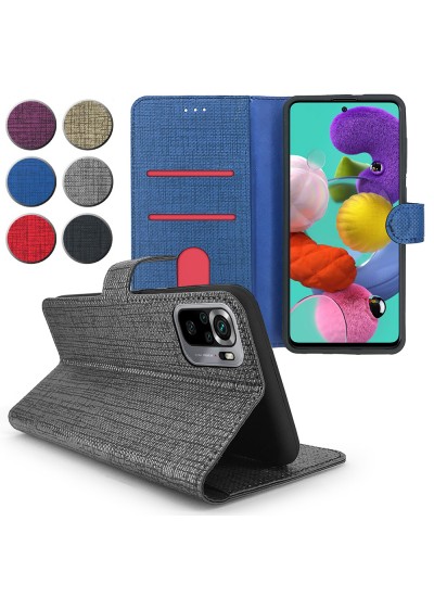 Xiaomi Redmi Note 10 Kılıf FitCase Fabric Kapaklı Cüzdanlı